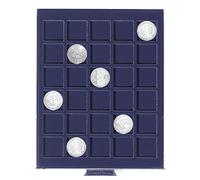 Leuchtturm 338077 Cajón portamonedas Smart - 30 Compartimentos Cuadrados para Monedas de hasta 33 mm Ø - 2, 5, 10, 20 Euro, 10 DM en cápsulas - Azul