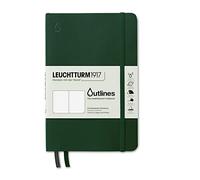 LEUCHTTURM1917 363020 Libreta Outlines, Tapas flexsibles, Paperback (B6+), 89 páginas numeradas, Papel de cartas náuticas de 150g/m, Walden Green