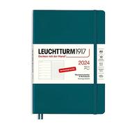 LEUCHTTURM1917 367777 Agenda semanal y cuaderno mediano (A5) 2024, tapa blanda, verde pacífico, alemán, 12 meses