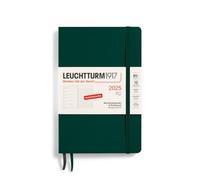 LEUCHTTURM1917 370524 Agenda semanal y cuaderno 2025, Paperback B6+ tapa blanda, planificador de 12 meses, 80 g, a rayas, verde bosque