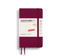 LEUCHTTURM1917 370529 Agenda semanal y cuaderno 2025, bolsillo A6, tapa blanda, planificador de 12 meses, 80 g, a rayas, Port Red
