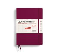 LEUCHTTURM1917 370537 Agenda semanal y cuaderno 2025, tamaño mediano A5, tapa dura, planificador de 12 meses, 80 g, punteado, Port Red