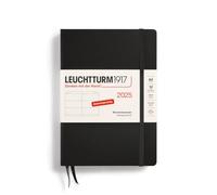LEUCHTTURM1917 370541 Agenda semanal 2025, tamaño mediano A5, tapa dura, planificador de 12 meses, 80 g, rayado, negro