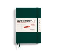 LEUCHTTURM1917 370546 Agenda semanal 2025, tamaño mediano A5, tapa dura, planificador de 12 meses, 80 g, a rayas, verde bosque