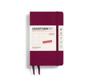 LEUCHTTURM1917 370551 Agenda semanal 2025, bolsillo A6, tapa dura, planificador de 12 meses, 80 g, a rayas, Port Red
