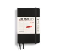 LEUCHTTURM1917 370599 Agenda diaria 2025, bolsillo A6, tapa dura, planificador de 12 meses y cuaderno, 80 g, a rayas, color negro