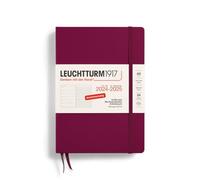 LEUCHTTURM1917 370615 Agenda semanal y cuaderno 2025, tamaño mediano A5, tapa dura, planificador de 18 meses, 80 g, a rayas, Port Red