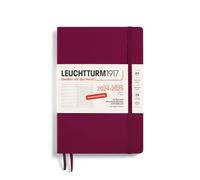 LEUCHTTURM1917 370621 Agenda semanal y cuaderno 2025, tamaño mediano A5, tapa blanda, planificador de 18 meses, 80 g, a rayas, Port Red