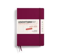 LEUCHTTURM1917 370627 Agenda semanal 2025, tamaño mediano A5, tapa dura, planificador de 18 meses, 80 g, a rayas, Port Red
