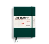 LEUCHTTURM1917 370664 Agenda semanal y cuaderno 2025, tamaño mediano A5, tapa dura, planificador de 12 meses, punteado, verde bosque, inglés