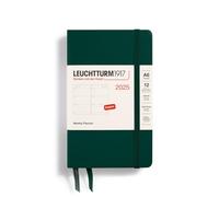 LEUCHTTURM1917 370781 Agenda semanal 2025, bolsillo A6, tapa dura, planificador de 12 meses, a rayas, verde bosque, inglés