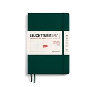 LEUCHTTURM1917 370789 Agenda semanal 2025, tamaño mediano A5, tapa blanda, planificador de 12 meses, a rayas, verde bosque, inglés