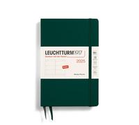 LEUCHTTURM1917 371017 Agenda semanal 2025, Paperback B6+, tapa dura, planificador de 12 meses, a rayas, verde bosque, inglés