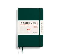 LEUCHTTURM1917 371024 - Agenda semanal 2025, Paperback B6+, tapa dura, calendario de 12 meses, a rayas, color verde bosque, inglés