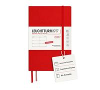 LEUCHTTURM1917 Agenda 2027, B6+, Cherry, Alemán, Tapa dura, Calendario | libre de ácido, papel 80 g/m², vacaciones escolares, bolsillo expansible, 2 marcapáginas, plan de proyectos