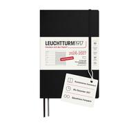 LEUCHTTURM1917 Agenda semanal 2027 A5 con cuaderno, a rayas, agenda alemana, 18 meses de julio de 2026 a diciembre de 2027, negro, tapa blanda, 210 x 145 mm, vista semanal izquierda + página de notas