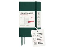 LEUCHTTURM1917 Agenda semanal 2027 de bolsillo A6 con cuaderno, agenda alemana verde bosque de enero a diciembre de 2027, vista semanal izquierda + página de notas a la derecha