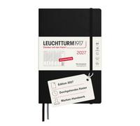 LEUCHTTURM1917 Agenda semanal 2027 mediana (A5), alemán, negro, 210 x 145 mm, enero-diciembre (12 meses), vista general semanal con cuadrícula de horas de 7:00 a 22:00 por columna, tapa dura, papel de