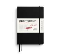 LEUCHTTURM1917 Agenda semanal 2027 tamaño mediano (A5) - alemán, negro, 210 x 145 mm, julio - diciembre (18 meses), vista semanal con cuadrícula de horas 7:00 - 22:00 por columna, tapa dura, papel de