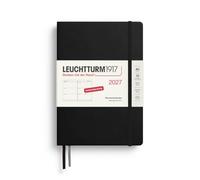 LEUCHTTURM1917 Agenda semanal 2027 tamaño mediano (A5) - alemán, negro, tapa dura, 145 x 210 mm, 12 meses - enero-diciembre 2027, 1 semana por página doble, papel de 80 g/m² con alta compatibilidad