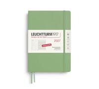 LEUCHTTURM1917 Agenda semanal 2027 tamaño mediano (A5) con cuaderno - Agenda alemana, salvia, enero a diciembre 2027, vista semanal izquierda + página de notas a la derecha