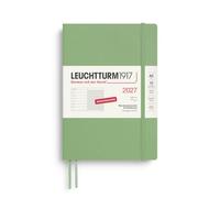 LEUCHTTURM1917 Agenda semanal 2027 tamaño mediano (A5) con cuaderno - Agenda alemana, salvia, tapa blanda, enero a diciembre de 2027, vista semanal izquierda + página de notas a la derecha