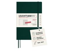 LEUCHTTURM1917 Agenda semanal 2027 tamaño mediano (A5) con cuaderno - agenda alemana, verde bosque, tapa blanda, enero a diciembre de 2027, vista semanal izquierda + página de notas a la derecha