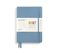 LEUCHTTURM1917 Calendario semanal y cuaderno de notas medianas (A5) 2027, Colourful Seasons azul, inglés, tapa dura, vista general del calendario 2026/2027/2028, vista general de planificación 01.27