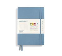 LEUCHTTURM1917 Calendario semanal y cuaderno Dotted Medium (A5) 2027, Colourful Seasons azul, alemán, tapa dura, vista general del calendario 2026/2027/2028, vista general de planificación 01.27-12.28