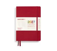 LEUCHTTURM1917 Calendario semanal y cuaderno Dotted Medium (A5) 2027, Colourful Seasons rojo, alemán, tapa dura, resumen del calendario 2026/2027/2028, vista general de planificación 01.27-12.28