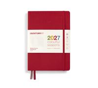 LEUCHTTURM1917 Calendario semanal y cuaderno Dotted Medium (A5) 2027, Colourful Seasons rojo, inglés, tapa dura, resumen del calendario 2026/2027/2028, vista general de planificación 01.27-12.28