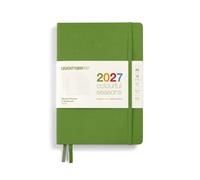 LEUCHTTURM1917 Calendario semanal y cuaderno Dotted Medium (A5) 2027, Colourful Seasons Verde, Inglés Tapa Dura Calendario Resumen 2026/2027/2028, Vista general de planificación 01.27-12.28