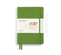LEUCHTTURM1917 Calendario semanal y cuaderno Dotted Medium (A5) 2027, Colourful Seasons verde, tapa dura alemana, resumen del calendario 2026/2027/2028, vista general de planificación 01.27-12.28