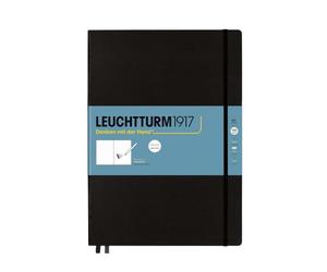 LEUCHTTURM1917 Cuaderno de bocetos Master A4+, Tapa dura, Liso, Negro | 112 páginas, 150 g/m² cartón para dibujo, libre de ácido, cosido a hilo, bolsillo expansible, marcapáginas, goma elástica