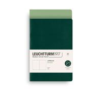 LEUCHTTURM1917 Jottbook A5 Liso, Pack de 2, Salvia/Forest Green, Sin rayas | 59 páginas numeradas, 32 hojas perforadas, flexible Softcover, cosido a hilo, bolsillo expansible