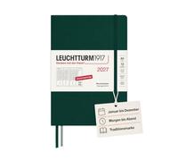 LEUCHTTURM1917 Planificador semanal 2027, A5, Forest Green, Tapa dura, (DE) | franja horaria por horas, columna propia para sábado y domingo, vacaciones escolares, 2 marcapáginas, bolsillo expansible