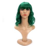 Leuik Peluca de estilo Bob para mujer, peluca corta y rizada, peluca sintética con flequillo para uso diario (verde)