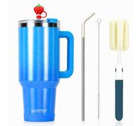 LeuKoles Taza térmica Watersy de 40 oz con asa y pajita, doble pared de acero inoxidable para llevar (mantiene el frío 34 horas), vaso al vacío para té, bebidas frías y café (color azul)
