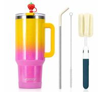 LeuKoles Taza térmica Watersy de 40 oz con asa y pajita, taza de café de doble pared de acero inoxidable para llevar (mantiene el frío 34 horas), vaso al vacío para té, bebidas frías y café (degradado