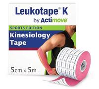 Leukotape K by Actimove Sports Edition - Cinta de kinesiología para apoyo muscular y alivio del dolor, 5 cm x 5 m, rosa, 1 rollo