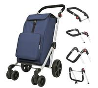 LEUYA ABC Carrito de la compra de aluminio de 6 ruedas, 45 L, azul, plegable con bolsa de refrigeración aislada