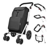 LEUYA ABC Carros de Compra, 45L Carrito Plegable para Supermercado de 6 Ruedas, con Bolsillo para Congelados, Manillar Regulable, Carro de la Compra de Aluminio (Negro)