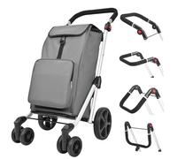 LEUYA ABC Carros de Compra, 45L Carrito Plegable para Supermercado de 6 Ruedas, con Bolsillo para Congelados, Manillar Regulable, Carro de la Compra de Aluminio (Gris)