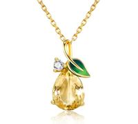 Leva Jewkis Collar con piedra natal de plata de ley 925, colgante de hoja esmaltada verde, collar chapado en oro de 18 quilates, joyería de Navidad para mujeres y madres, Plata esterlina, Citrino