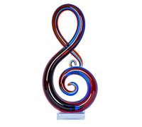 levandeo Escultura de diseño, 35 cm de altura, de cristal, diseño de clave de sol, color azul y rojo