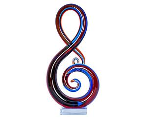 levandeo Escultura de diseño, 35 cm de altura, de cristal, diseño de clave de sol, color azul y rojo