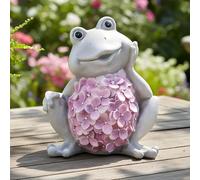 levandeo Figura decorativa de rana gris y rosa, 21 cm de altura, piedra artificial, decoración para el hogar, decoración de flores, decoración de primavera, aspecto de piedra