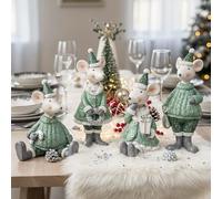 levandeo Juego de 4 figuras de ratones, decoración navideña, resina, verde y blanco, decoración navideña
