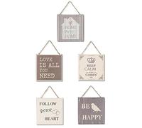 levandeo Juego de 5 cuadros de pared de 20 x 20 cm con texto en alemán "Shabby Chic", decoración de pared con cordón brillante