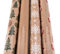 levandeo Juego de 5 papeles de regalo de 70 x 200 cm, color marrón natural, Adviento, Navidad, papel de estraza Xmas estrellas muñeco de nieve